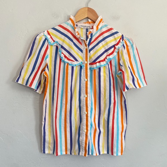 Marcello Cioni Tops - Marcello Cioni Rainbow Stripe Top Women Size 44 Button Down Short Sleeve